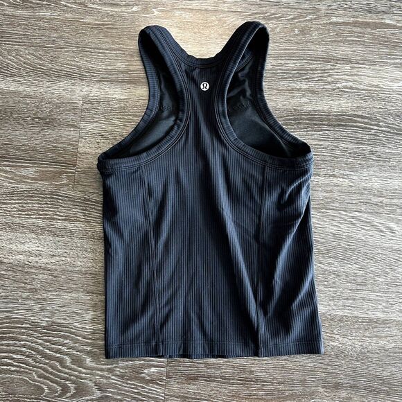 EUC Lululemon Ebb To Street Racerback Crop Tank Black Ribbed Size 4 Cropped - Picture 6 of 12